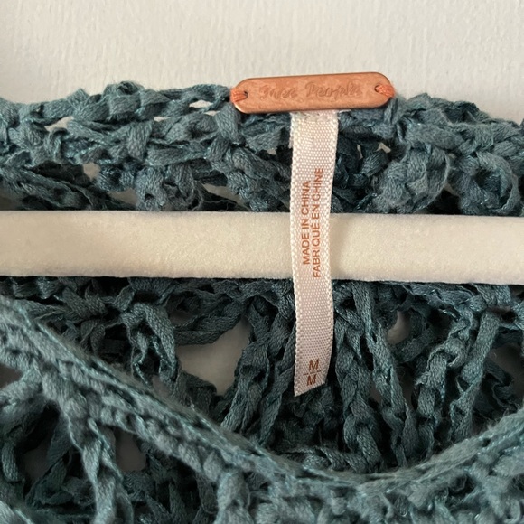 Free people teal blue open knit sweater with good size medium - Picture 3 of 3